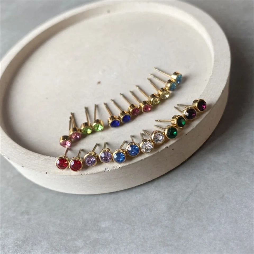 Birthstone Stud Earrings – Personalized Gold & Silver Crystal Earrings