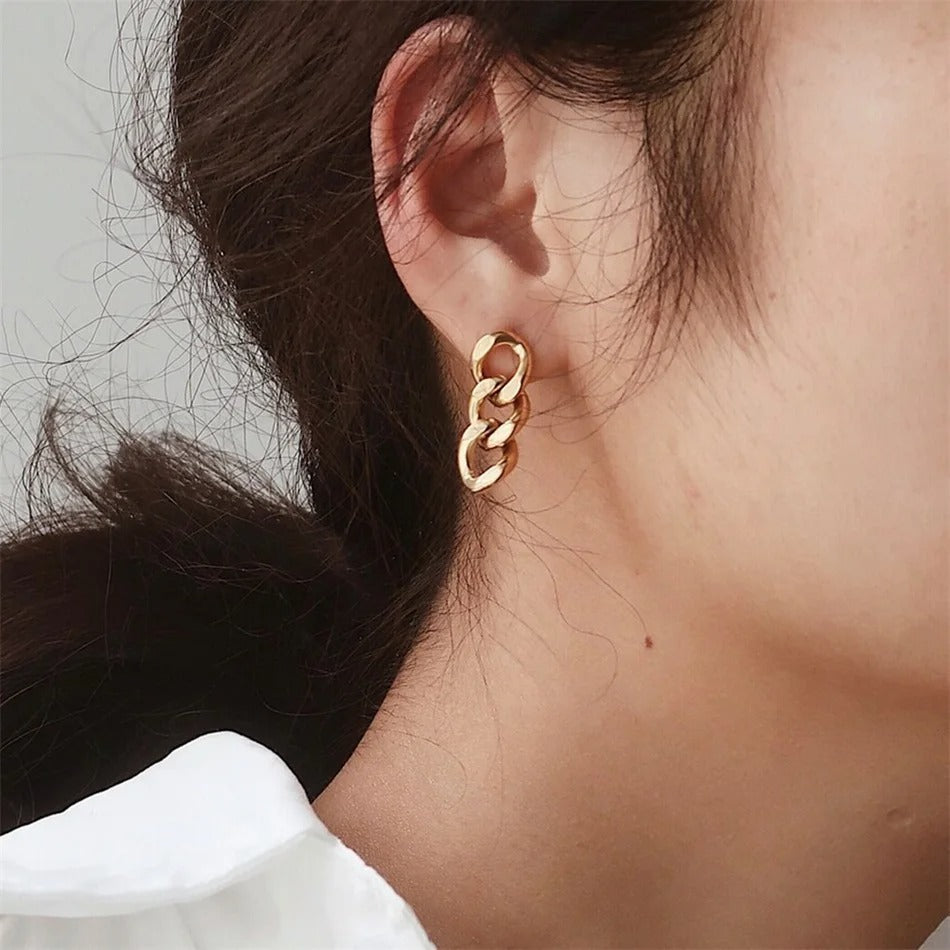 Cuban Link Chain Stud Earrings – Punk Gold & Silver Chain Earrings