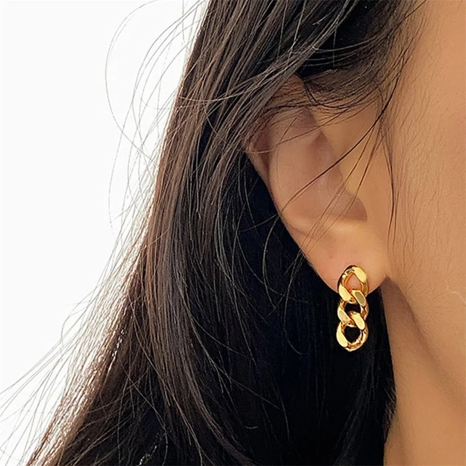 Cuban Link Chain Stud Earrings – Punk Gold & Silver Chain Earrings
