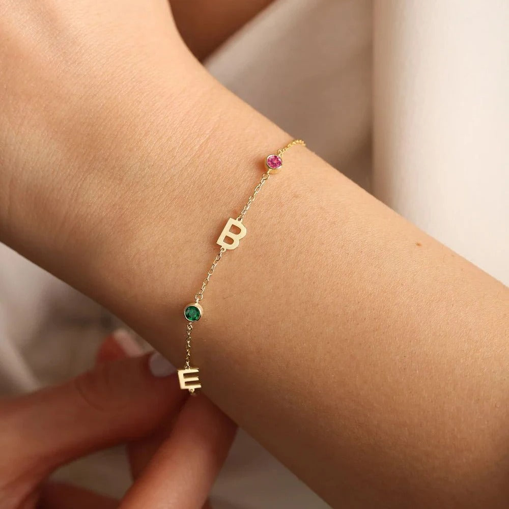 Initial & Birthstone Bracelet – Personalized Gold & Silver Jewelry