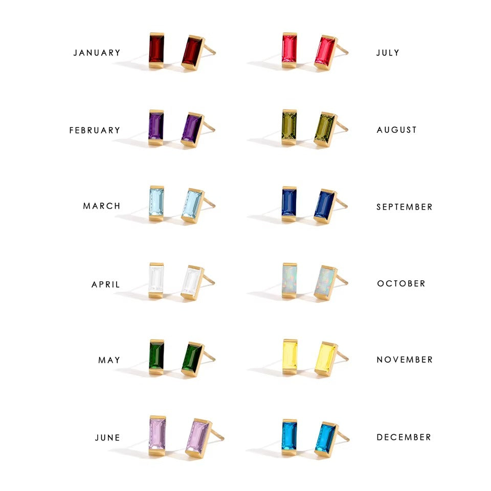 Birthstone Cubic Stud Earrings – Gold-Plated Colorful Crystal Earrings