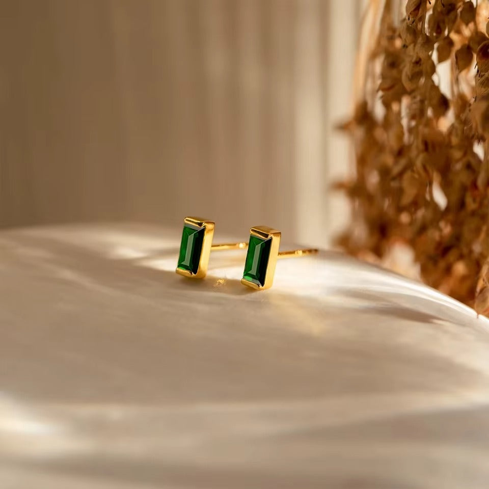 Birthstone Cubic Stud Earrings – Gold-Plated Colorful Crystal Earrings