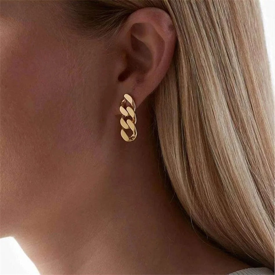 Cuban Link Chain Stud Earrings – Punk Gold & Silver Chain Earrings