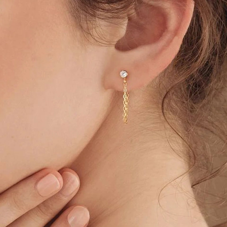 Birthstone & Chain Earrings – Personalized Gold & Silver Earrings