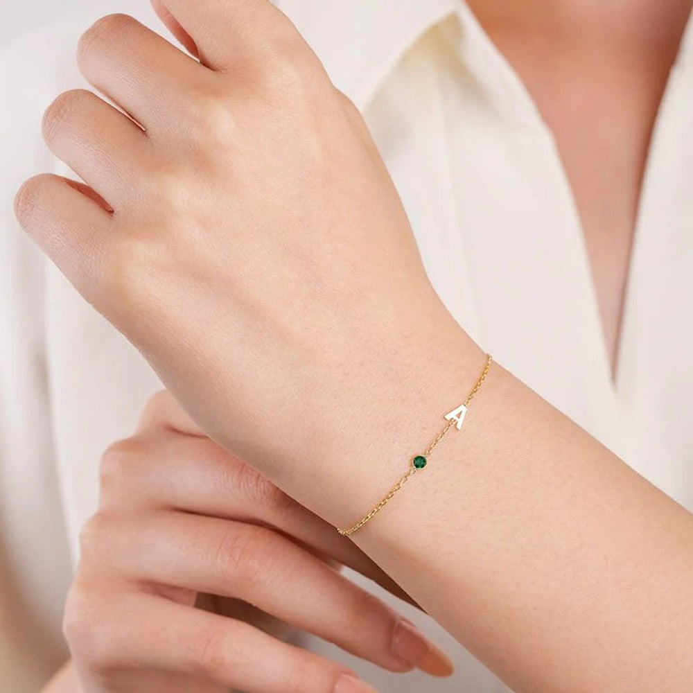 Initial & Birthstone Bracelet – Personalized Gold & Silver Jewelry