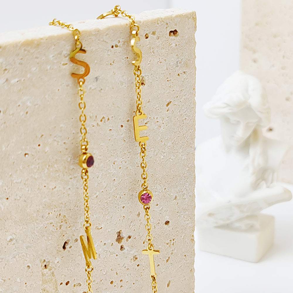 Multiple Initials Birthstones Necklace: Personalized Letter Jewelry