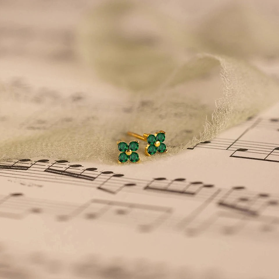 Dainty Flower Stud Earrings - Birthstone Clover Jewelry
