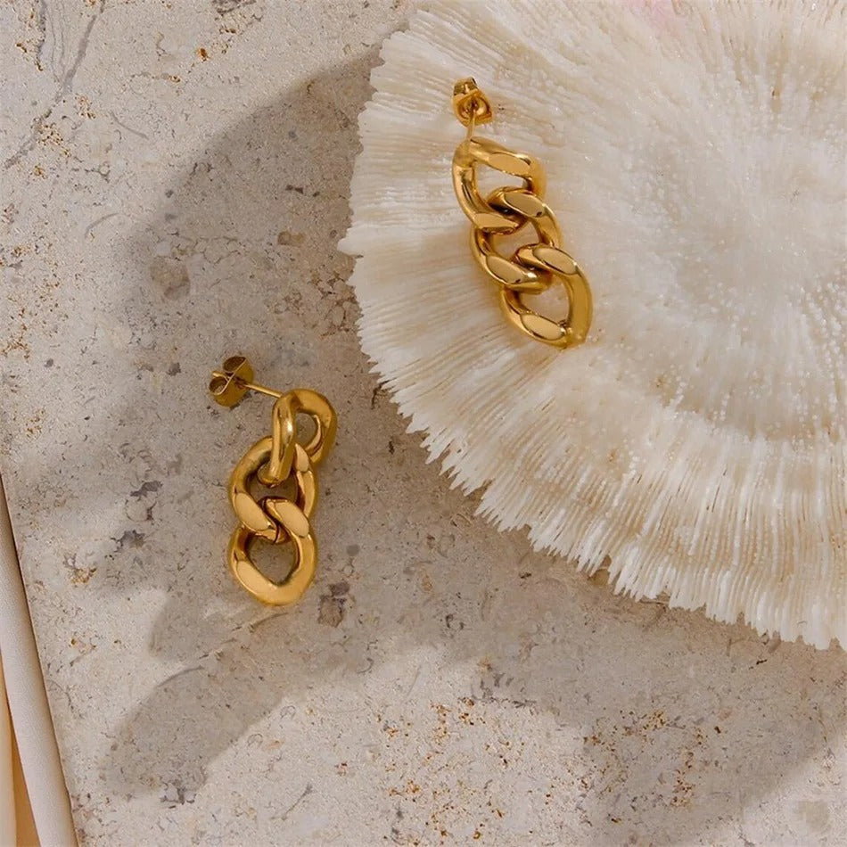 Cuban Link Chain Stud Earrings – Punk Gold & Silver Chain Earrings