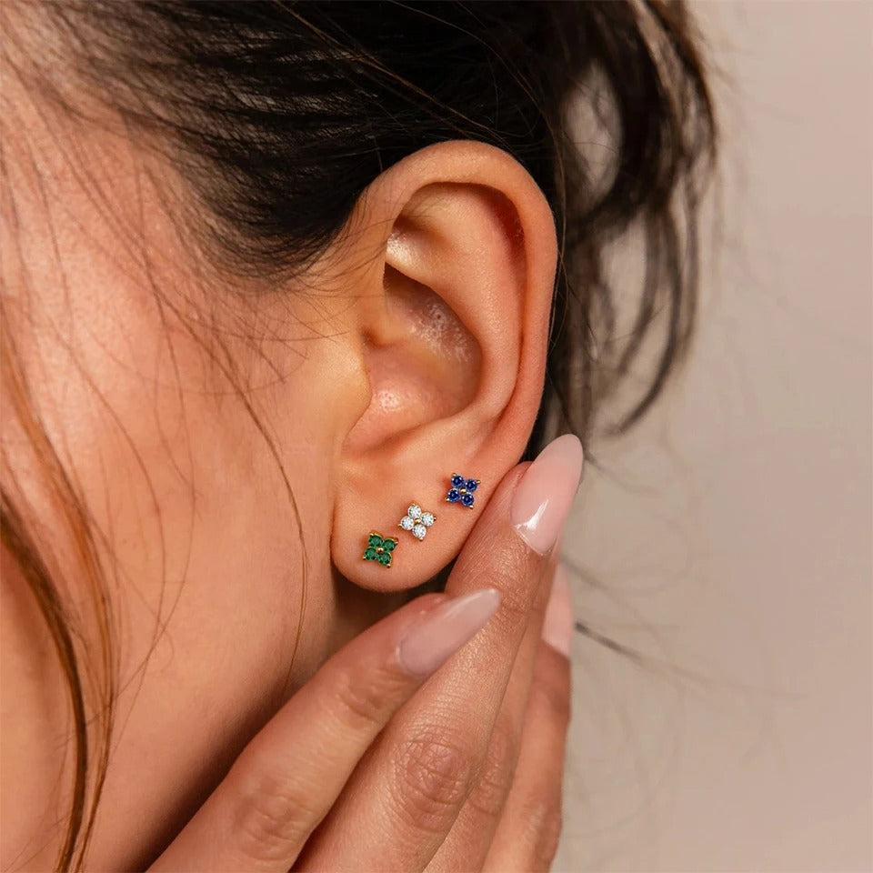 Dainty Flower Stud Earrings - Birthstone Clover Jewelry