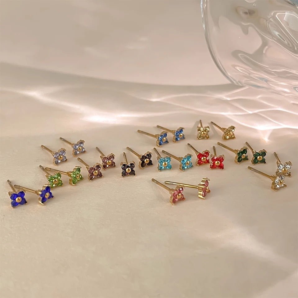 Dainty Flower Stud Earrings - Birthstone Clover Jewelry