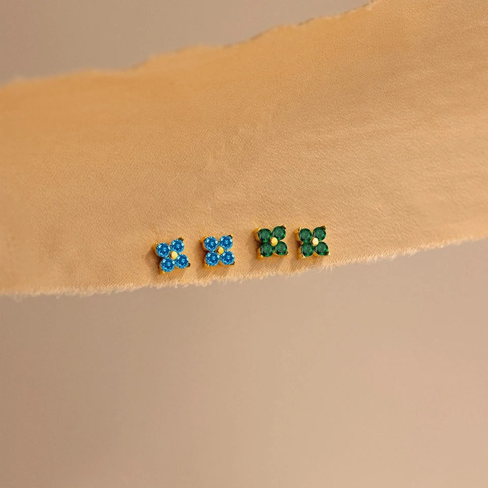 Dainty Flower Stud Earrings - Birthstone Clover Jewelry