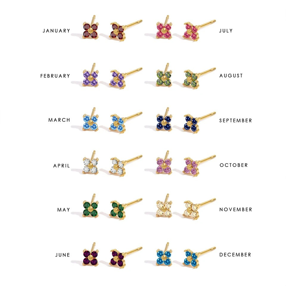 Dainty Flower Stud Earrings - Birthstone Clover Jewelry