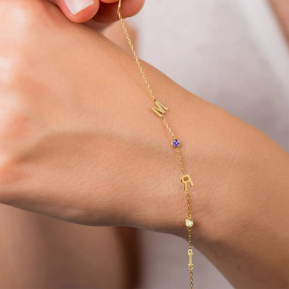 Initial & Birthstone Bracelet – Personalized Gold & Silver Jewelry