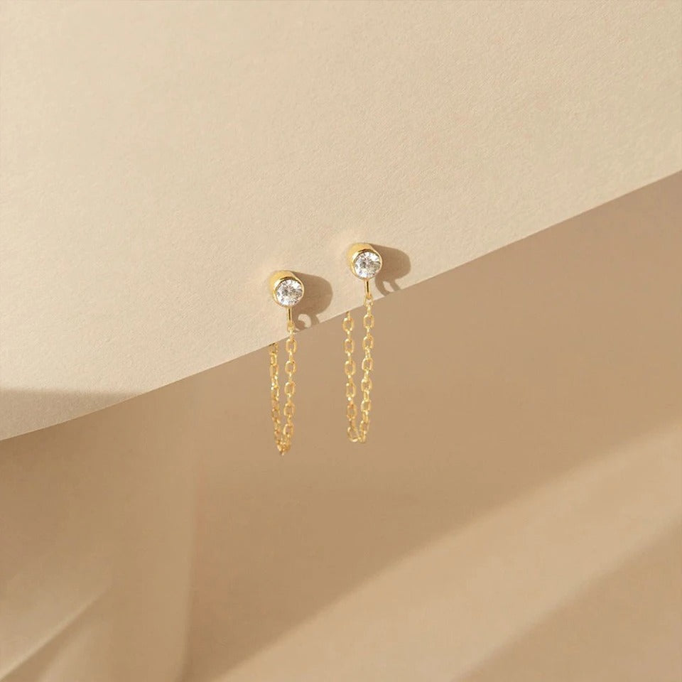 Birthstone & Chain Earrings – Personalized Gold & Silver Earrings