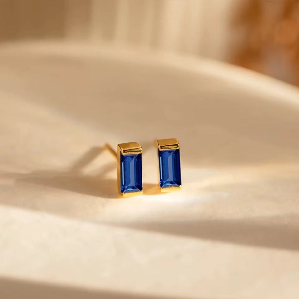 Birthstone Cubic Stud Earrings – Gold-Plated Colorful Crystal Earrings