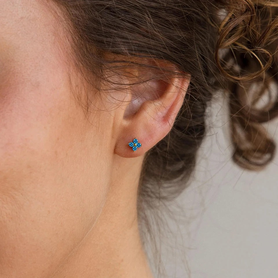 Dainty Flower Stud Earrings - Birthstone Clover Jewelry