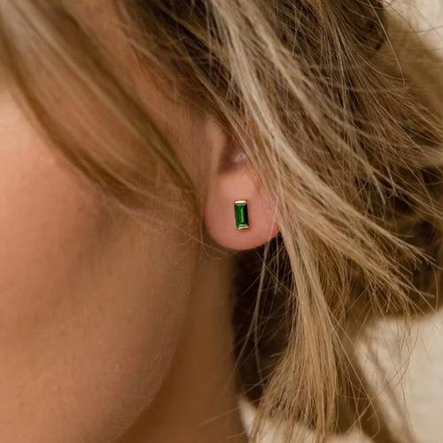 Birthstone Cubic Stud Earrings – Gold-Plated Colorful Crystal Earrings