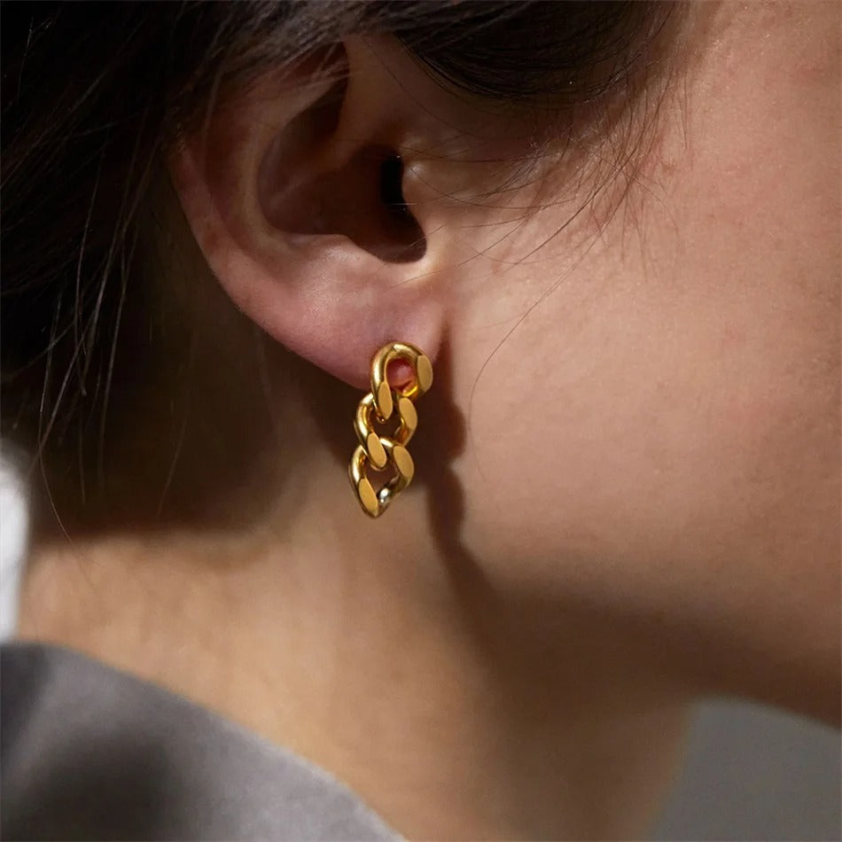 Cuban Link Chain Stud Earrings – Punk Gold & Silver Chain Earrings
