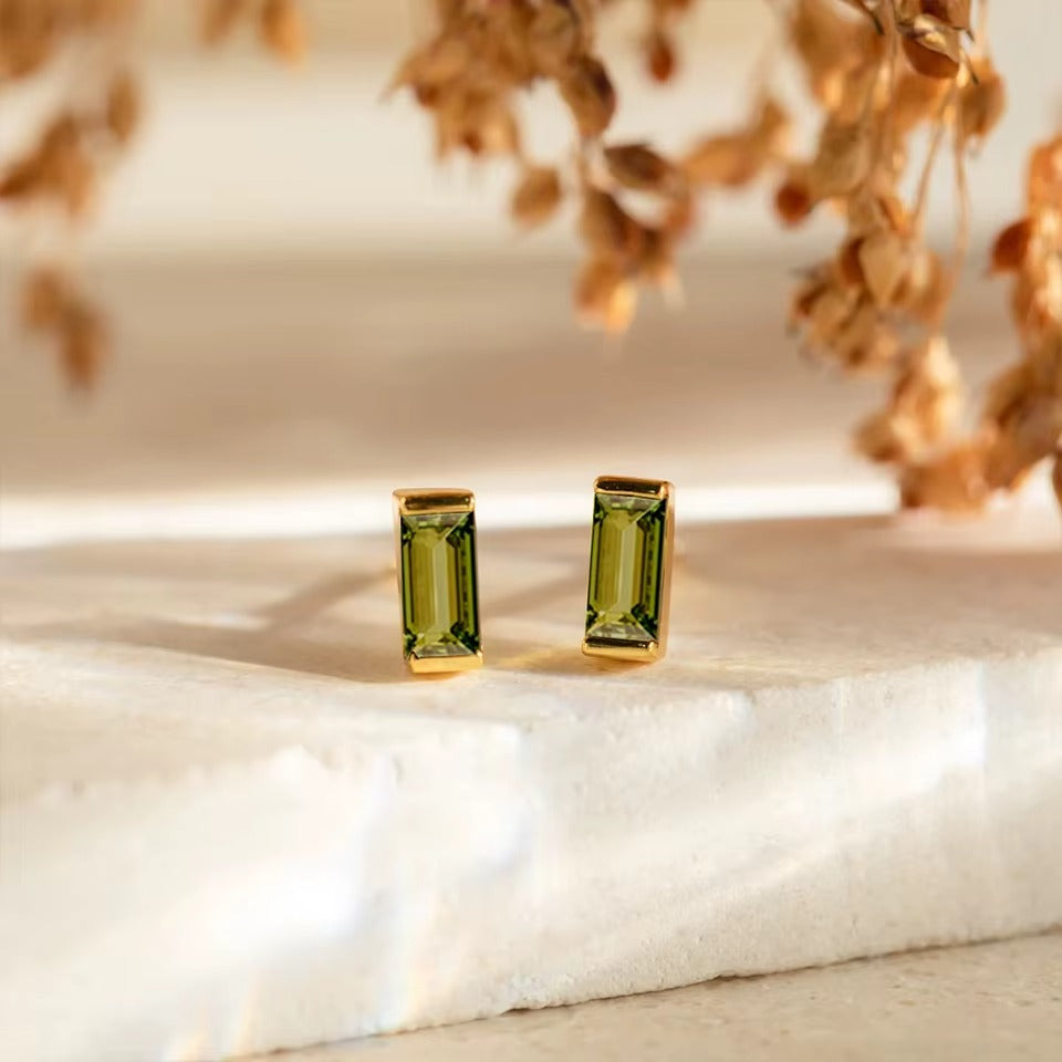 Birthstone Cubic Stud Earrings – Gold-Plated Colorful Crystal Earrings