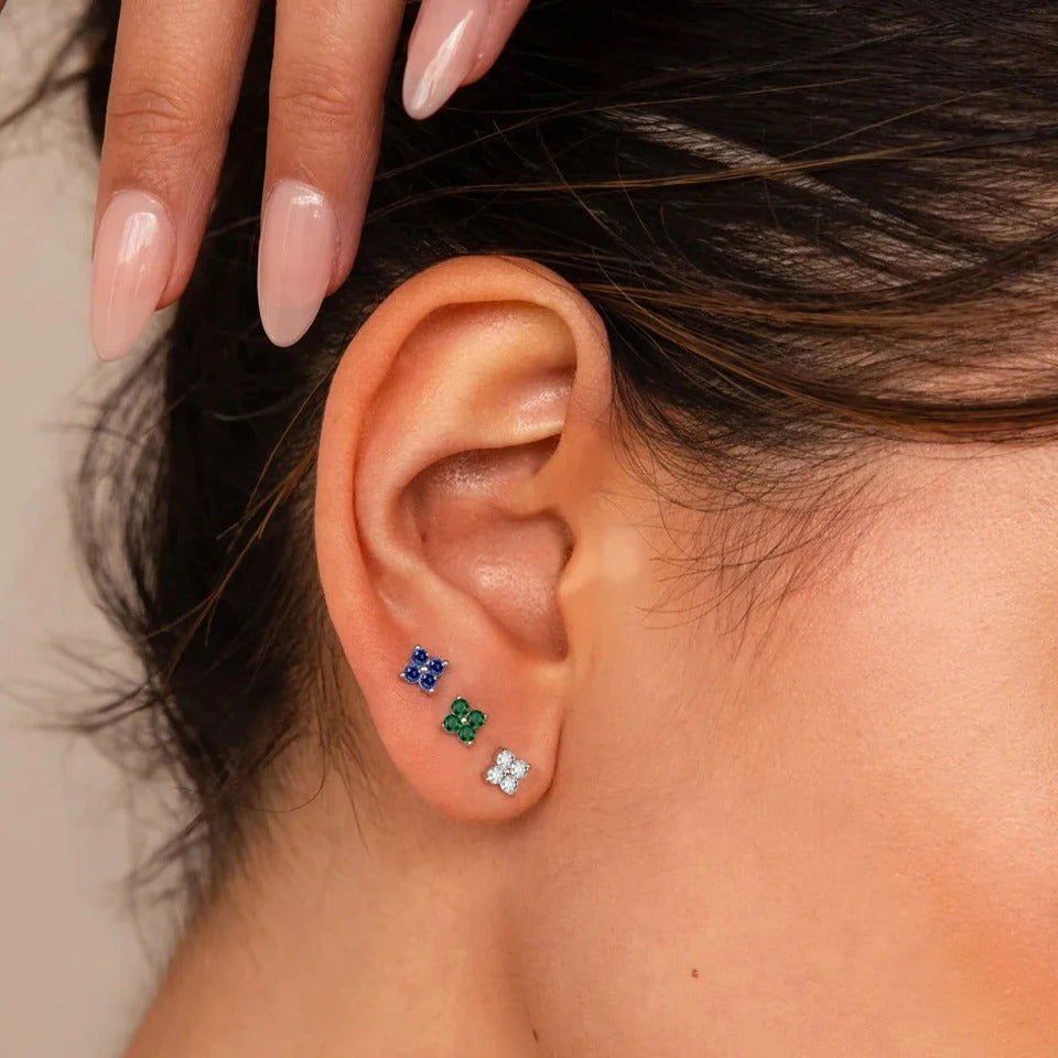 Dainty Flower Stud Earrings - Birthstone Clover Jewelry