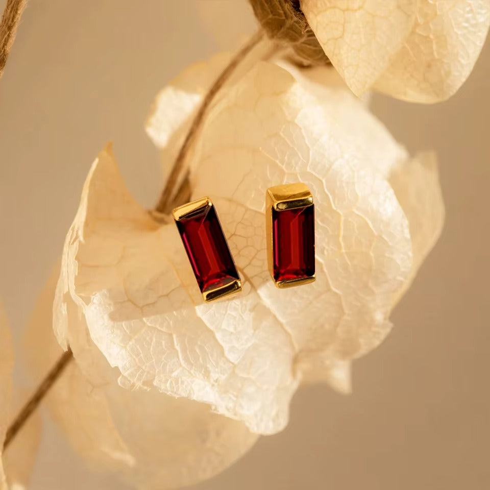 Birthstone Cubic Stud Earrings – Gold-Plated Colorful Crystal Earrings