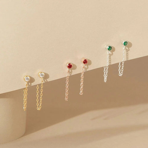 Birthstone & Chain Earrings – Personalized Gold & Silver Earrings