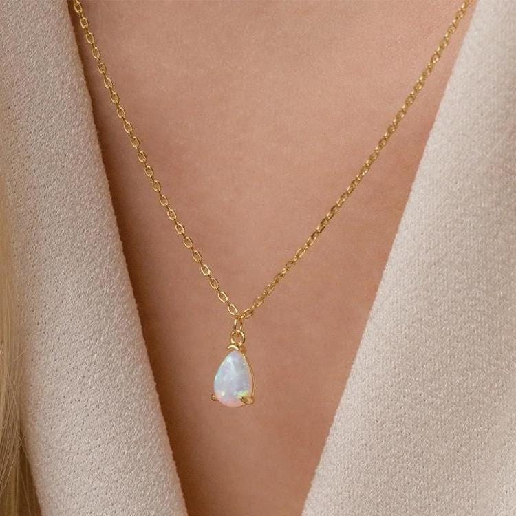 Teardrop Crystal Birthstone Necklace: Minimalist Gold Pendant