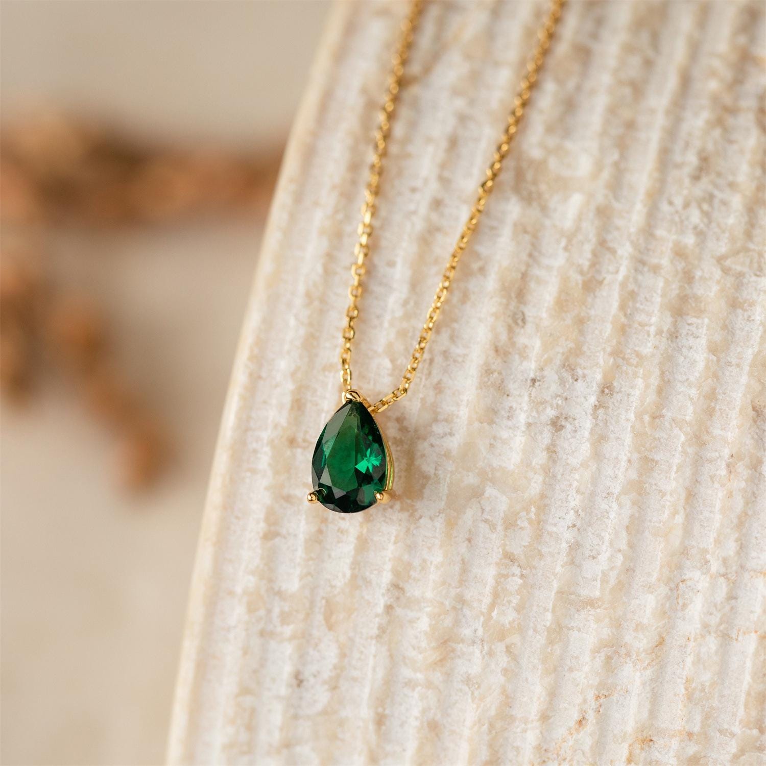 Teardrop Crystal Birthstone Necklace: Minimalist Gold Pendant