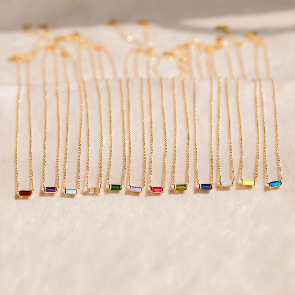 Personalized Birthstone Necklace: Silver & Gold Cubic Pendant Jewelry