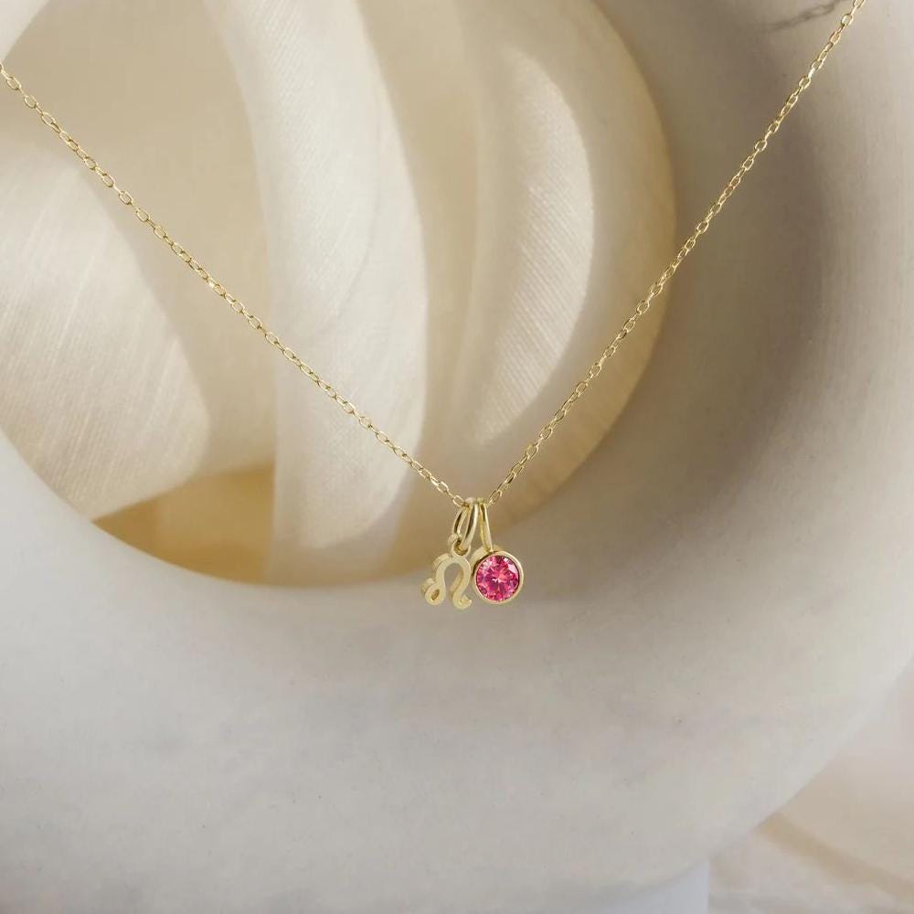Personalized Birthstone Constellation Necklace: 18k Gold Double Pendant