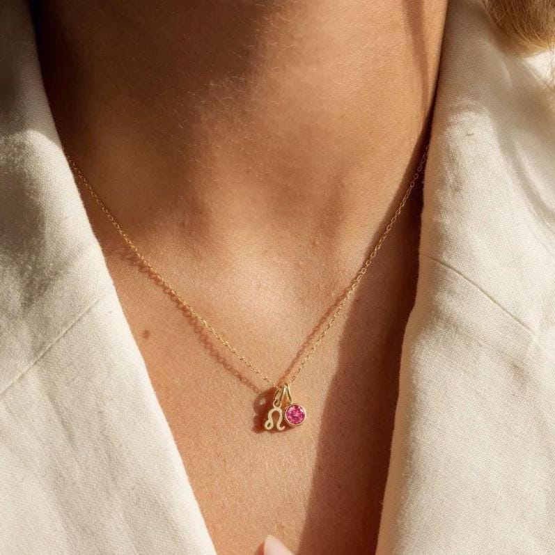 Personalized Birthstone Constellation Necklace: 18k Gold Double Pendant