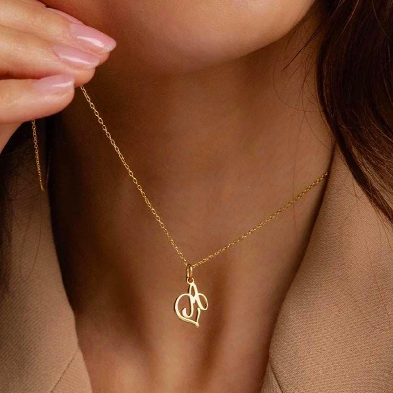 Personalized Initial Heart Necklace: Gold or Silver Minimalist Pendant