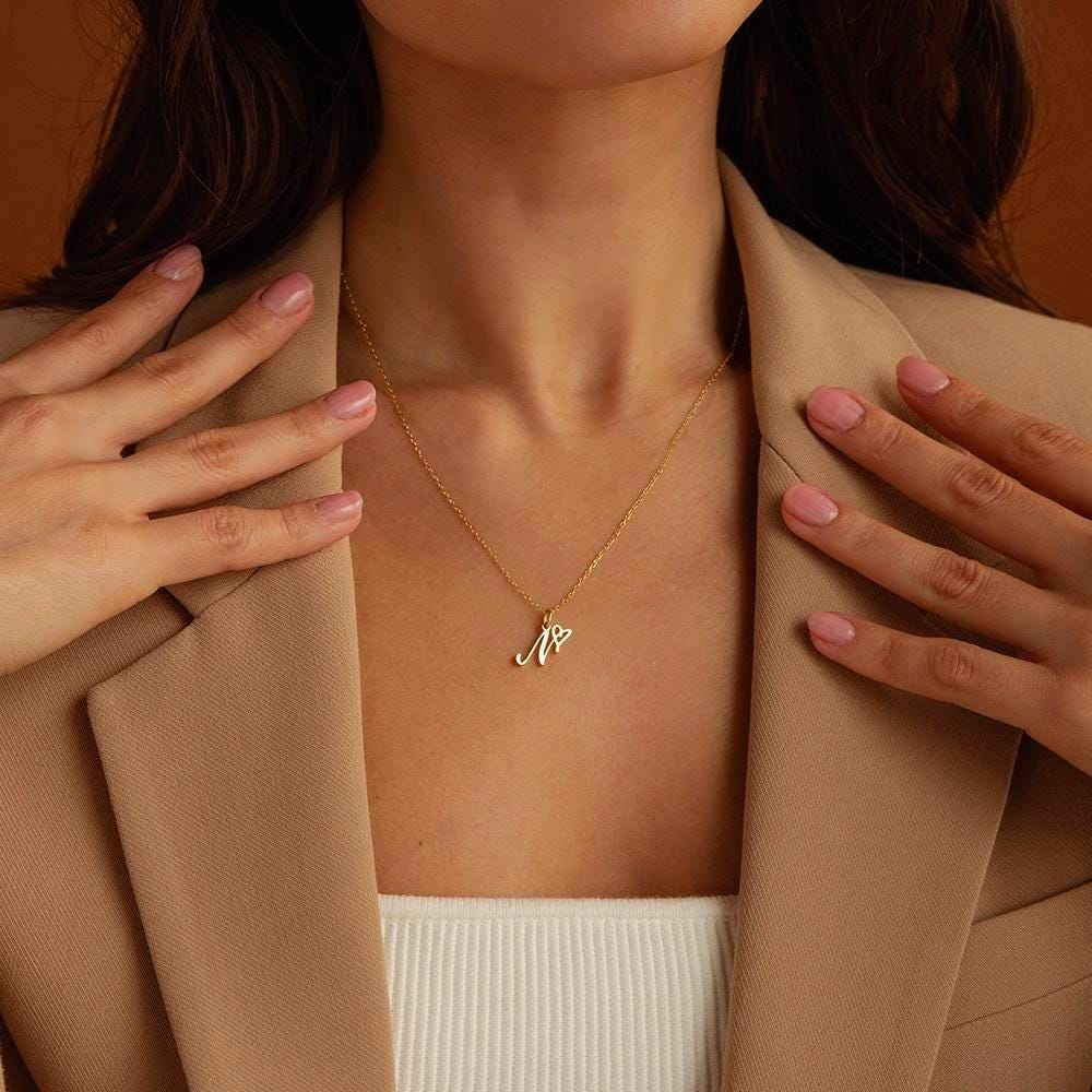 Personalized Initial Heart Necklace: Gold or Silver Minimalist Pendant
