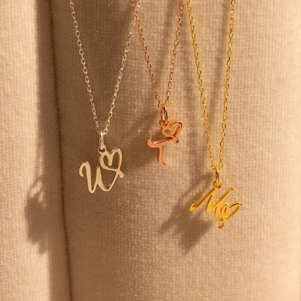Personalized Initial Heart Necklace: Gold or Silver Minimalist Pendant