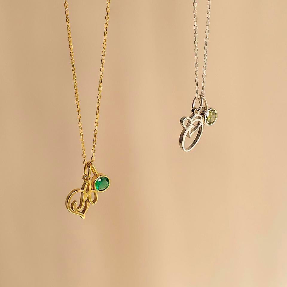 Personalized Initial Birthstone Necklace: Gold or Silver Custom Letter Pendant