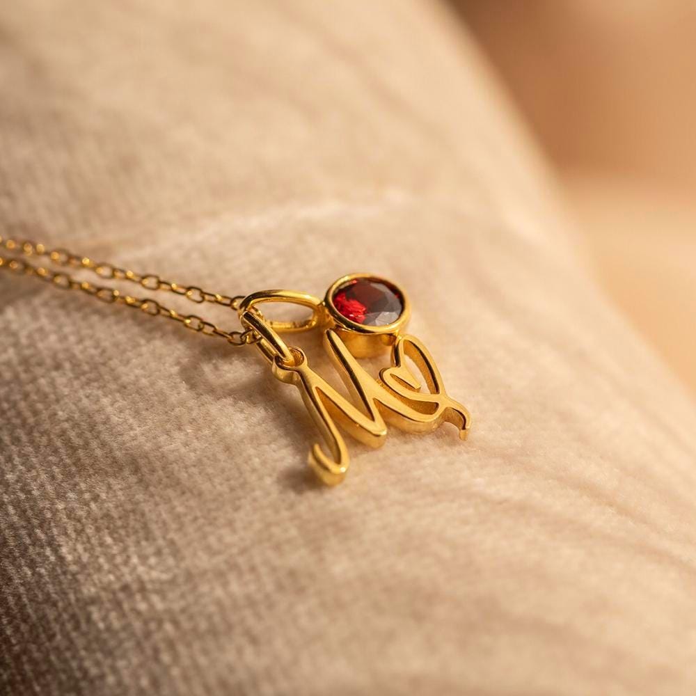 Personalized Initial Birthstone Necklace: Gold or Silver Custom Letter Pendant