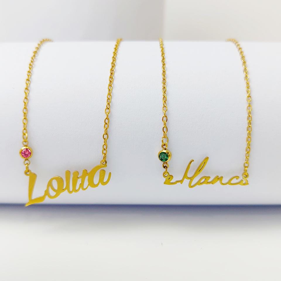 Personalized Birthstone Name Necklace: Silver & Gold Jewelry