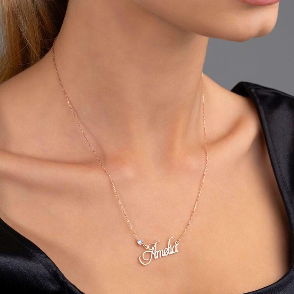Personalized Birthstone Name Necklace: Silver & Gold Jewelry