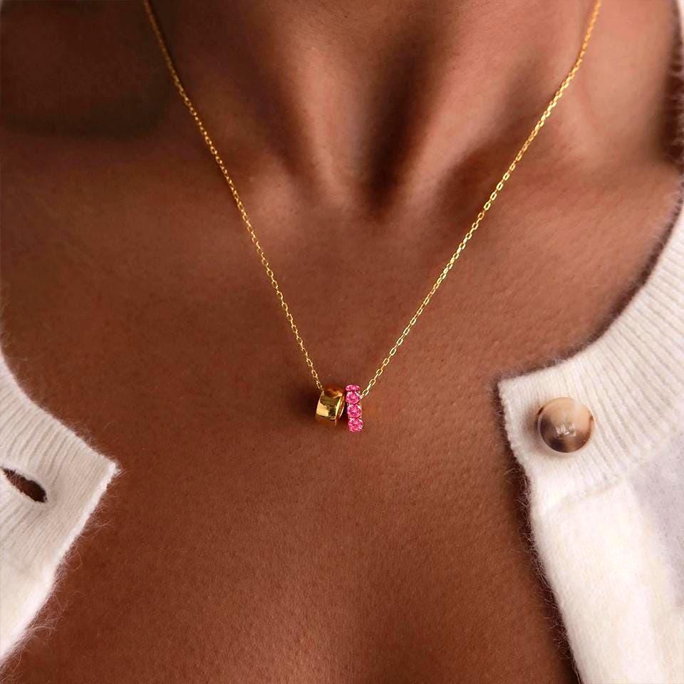 Duo Circle Birthstone Necklace: Personalized Infinity Pendant