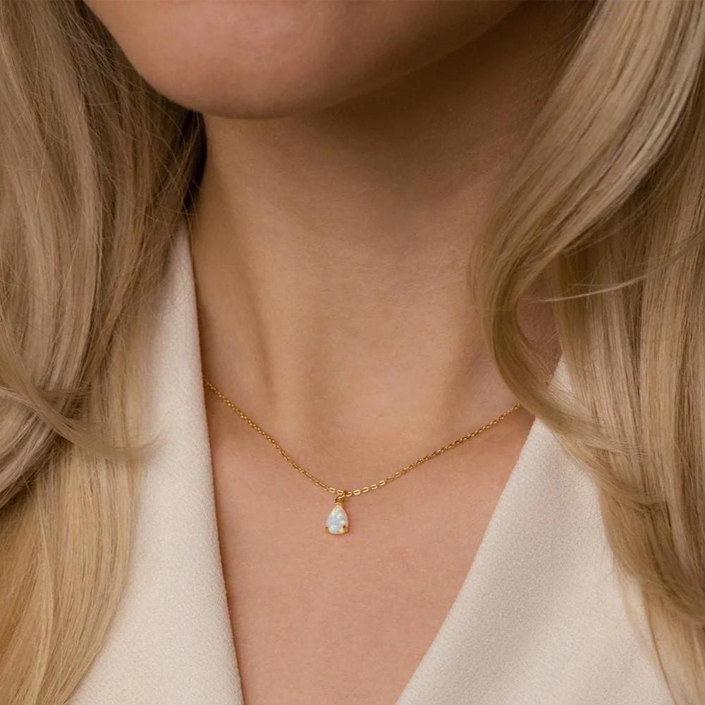 Teardrop Crystal Birthstone Necklace: Minimalist Gold Pendant