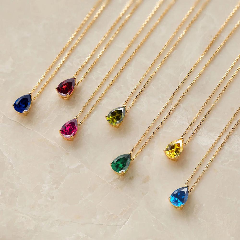 Teardrop Crystal Birthstone Necklace: Minimalist Gold Pendant