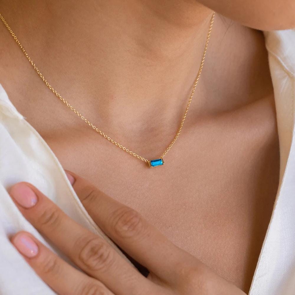 Personalized Birthstone Necklace: Silver & Gold Cubic Pendant Jewelry
