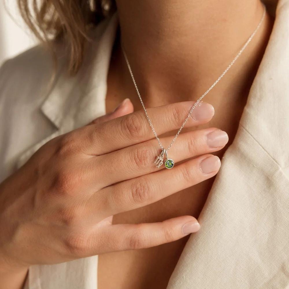 Personalized Birthstone Constellation Necklace: 18k Gold Double Pendant
