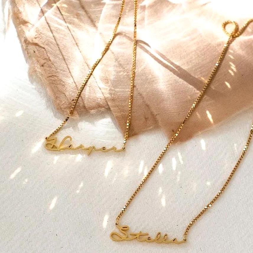 Personalized Name Necklace: Gold or Sterling Silver Box Chain