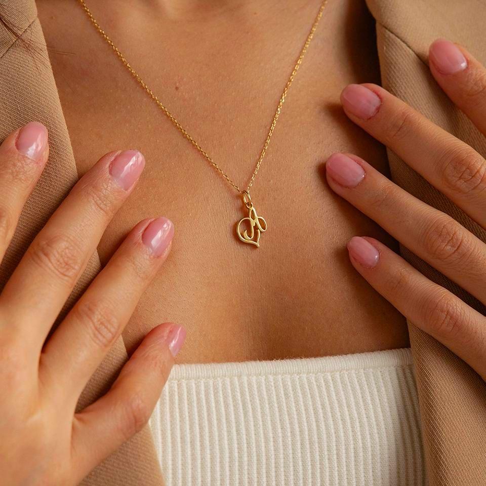 Personalized Initial Heart Necklace: Gold or Silver Minimalist Pendant