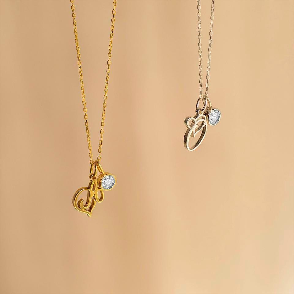 Personalized Initial Heart Necklace: Gold or Silver Crystal Pendant
