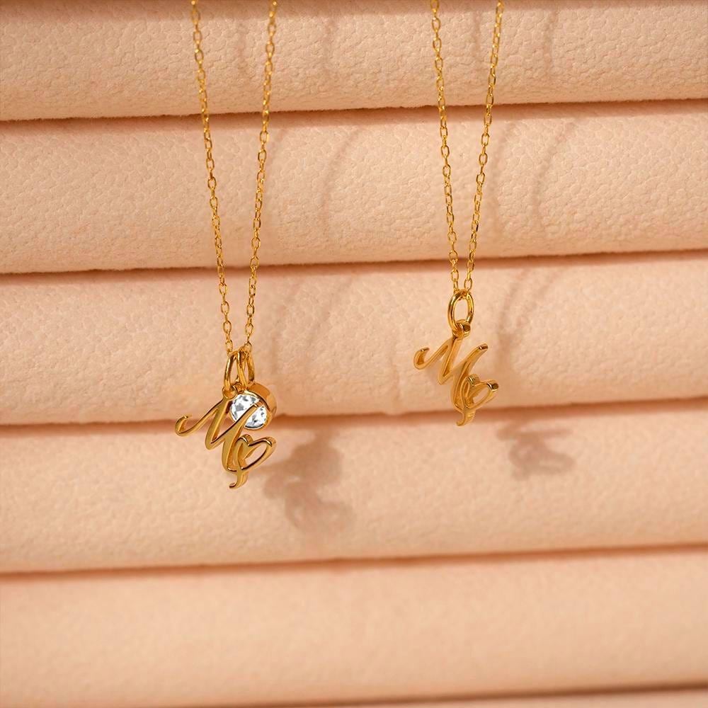 Personalized Initial Heart Necklace: Gold or Silver Crystal Pendant