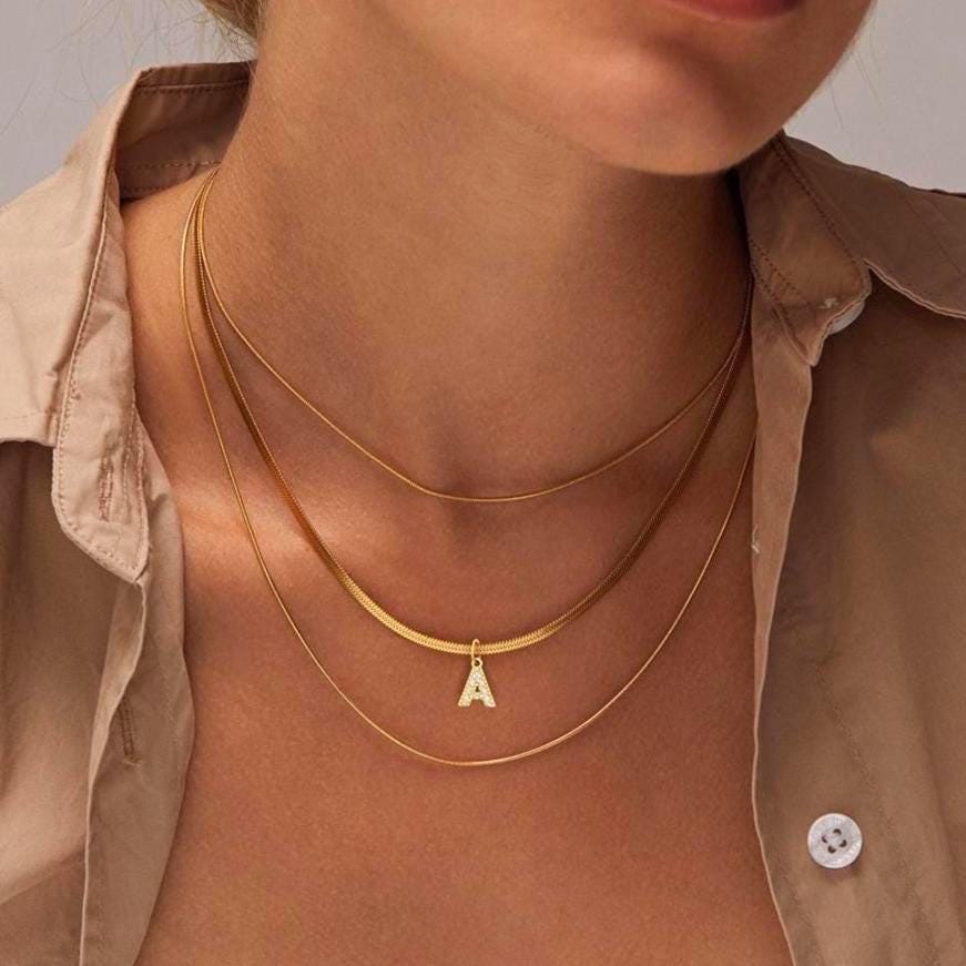 Pave Initial Pendant Necklace: Diamond Letter, Snake Chain, Personalized Jewelry