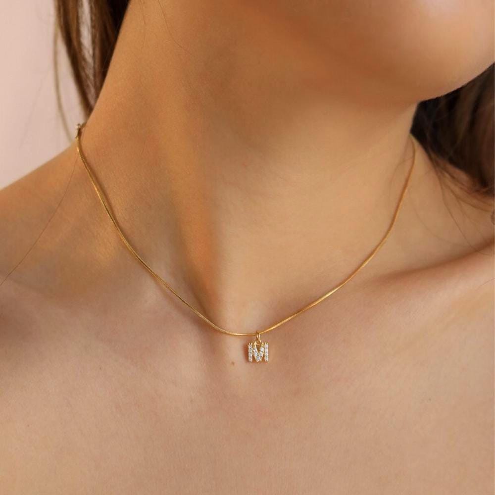 Pave Initial Pendant Necklace: Diamond Letter, Snake Chain, Personalized Jewelry