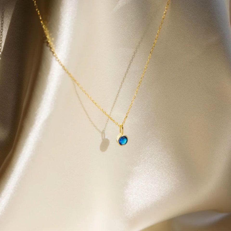 Dainty Birthstone Necklace: Silver & Gold Personalized Gemstone Pendant